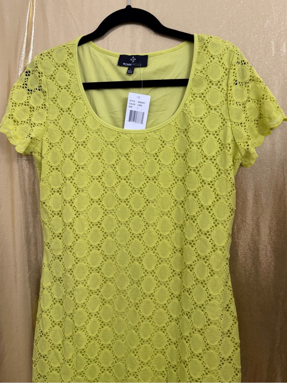 Ronni Nicole Citrus Yellow Lace Short Sleeve Dress